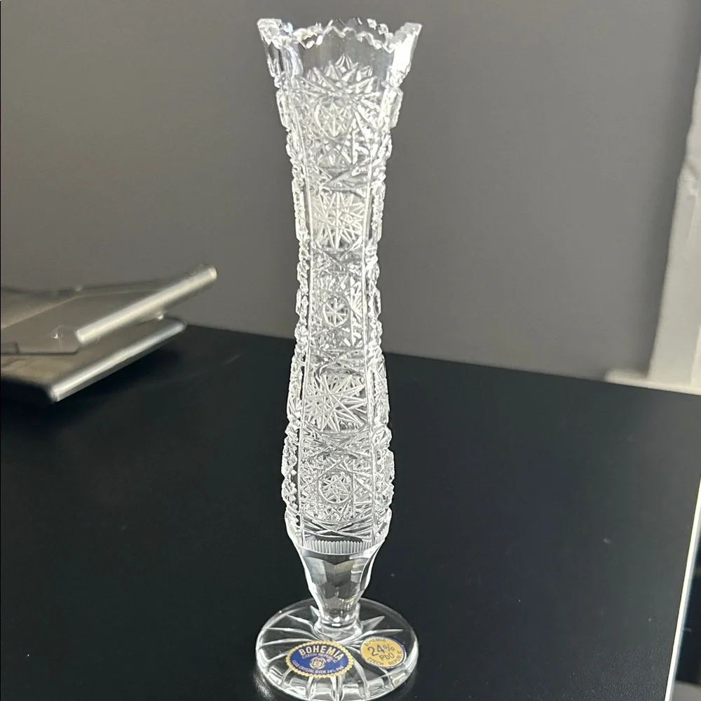 Vintage Bohemian 24% Lead Crystal Bud Vase 7